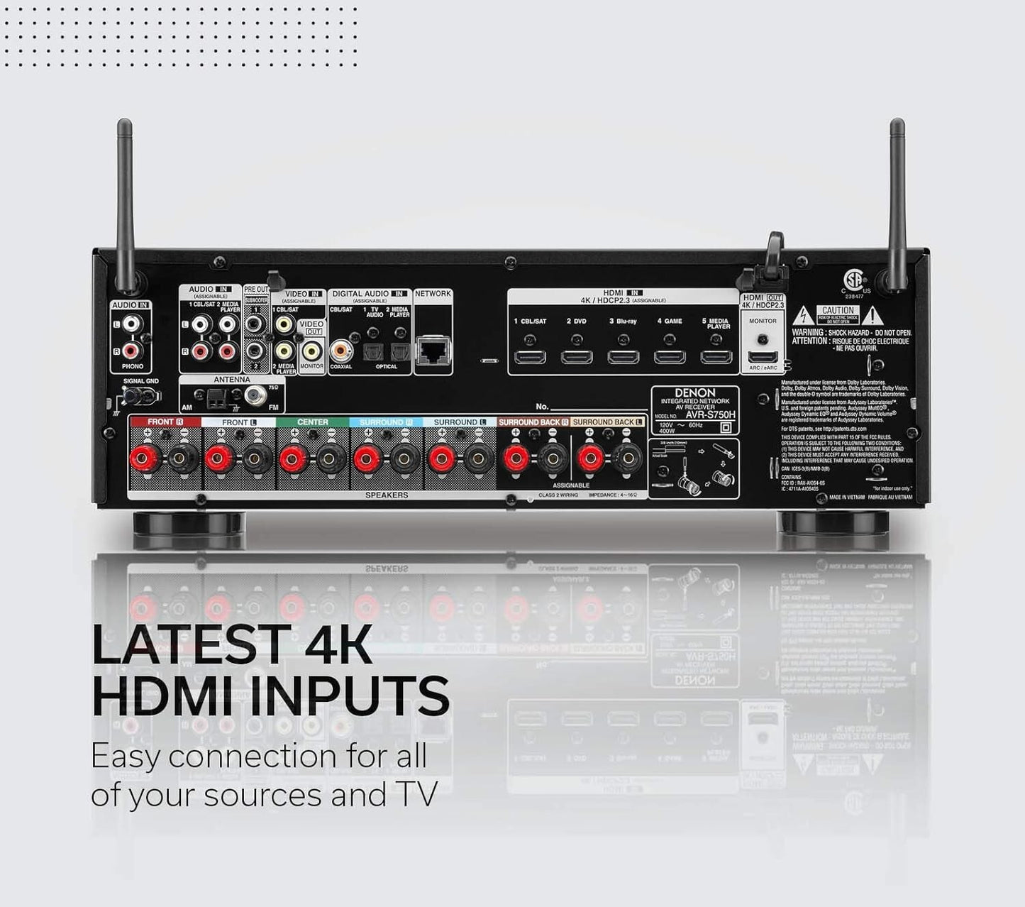 Denon AVR-S750H 7.2 Ch 165W 4K UHD AV Receiver Home Theater Surround