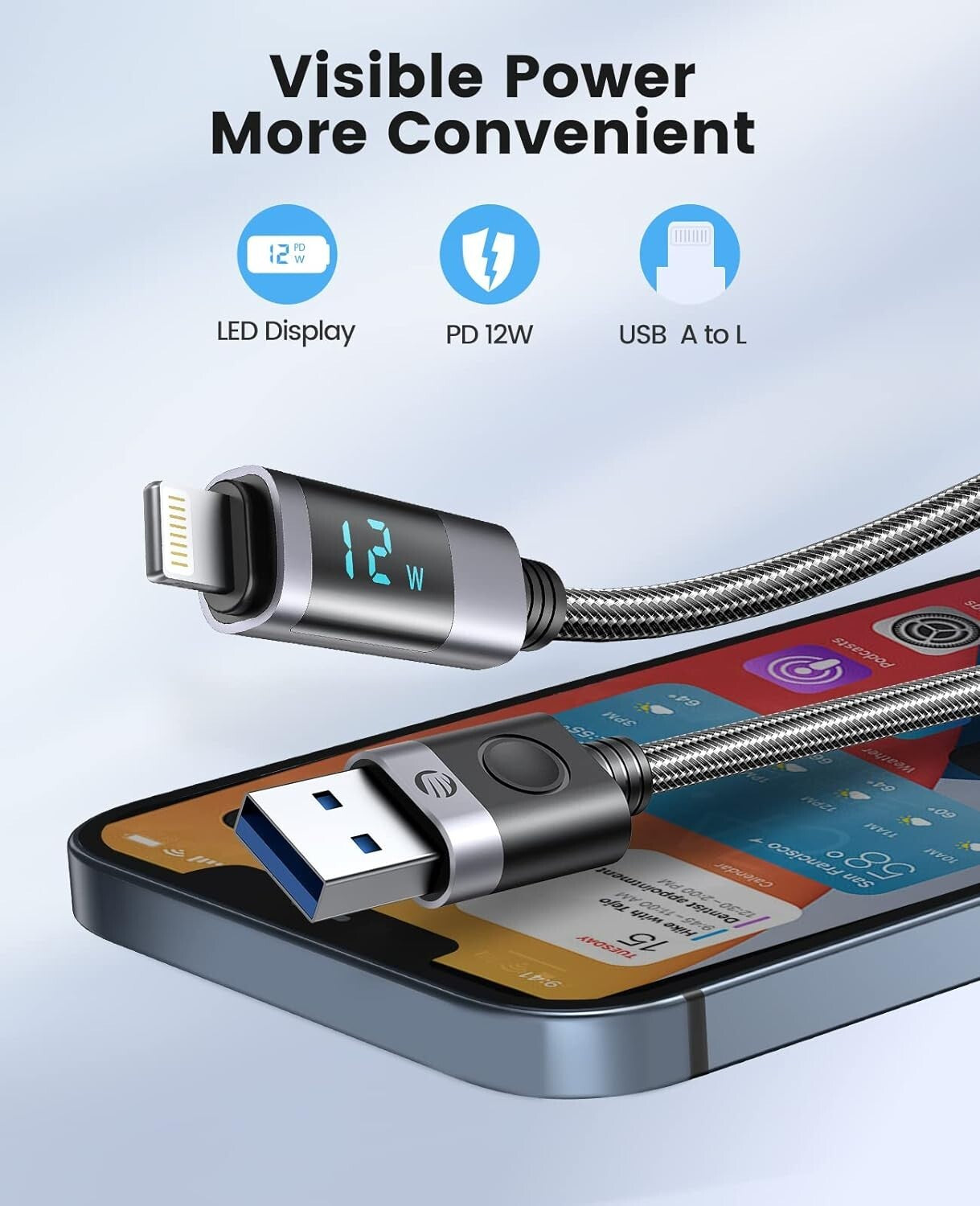 ORICO USB-A to Lig tning Cable to Lig tning Charger Cable Display Fast