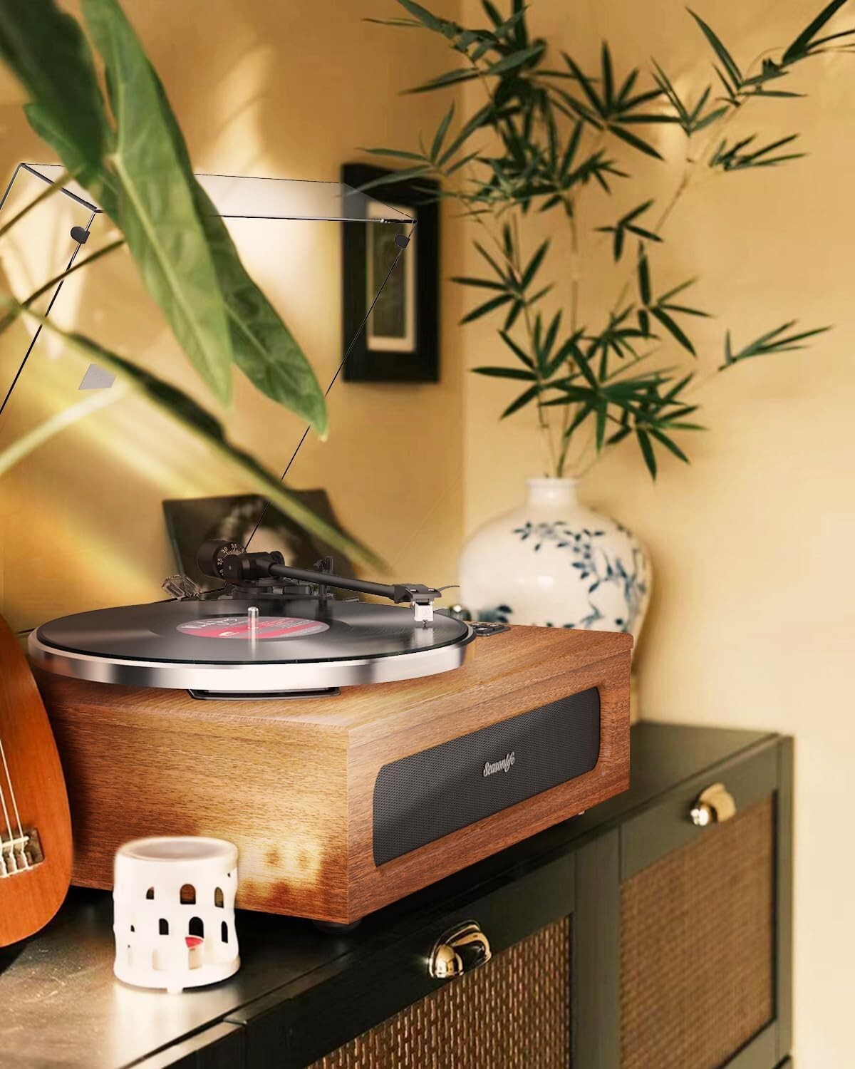 All-in-One Hi-Fi Record Player Turntable w/ 4 Speakers Bluetooth Phono Preamp