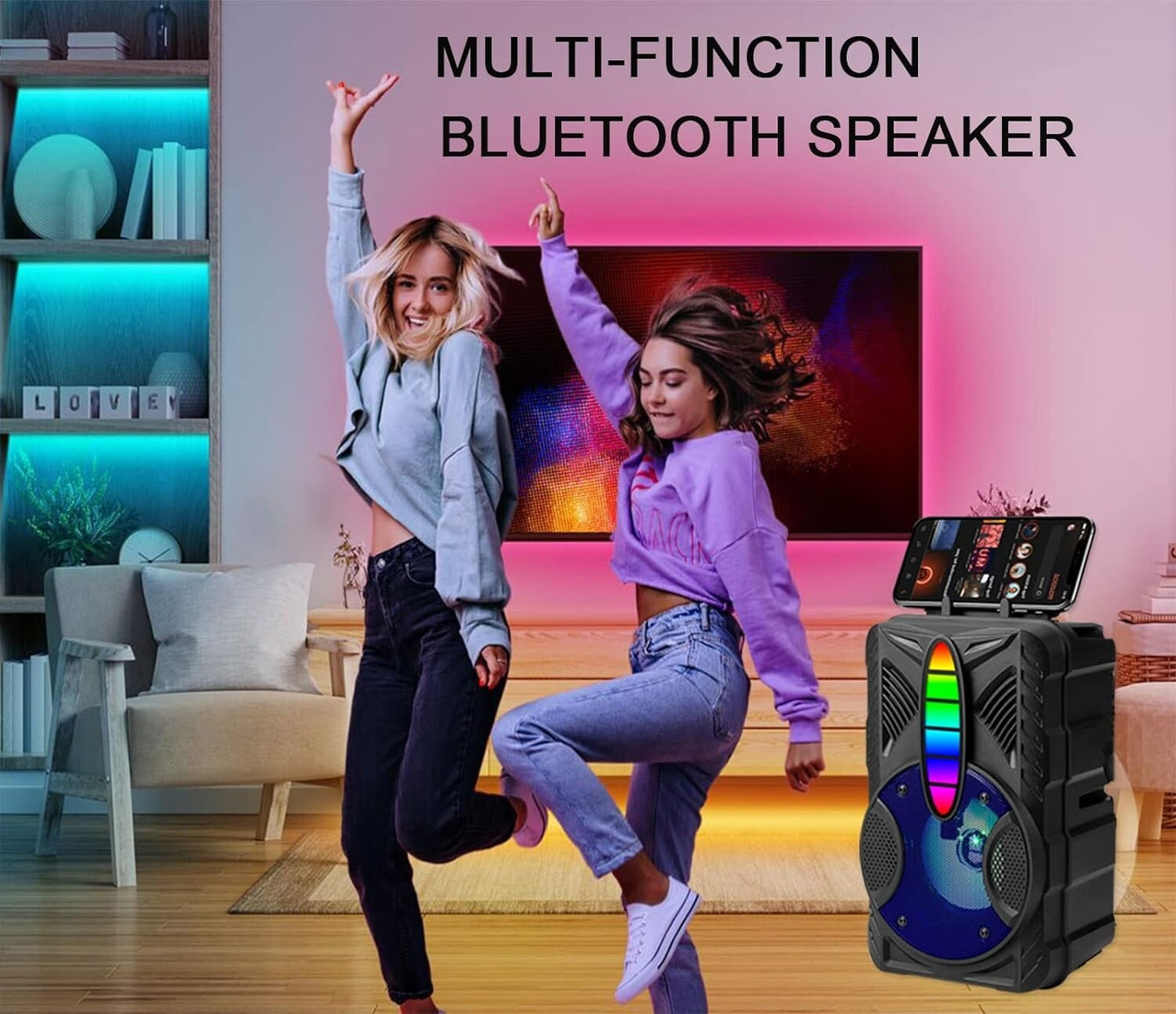 Bluetooth Speaker IPX5 Waterproof w/ HD Sound RGB Multi-Colors Rhythm Lights 8h