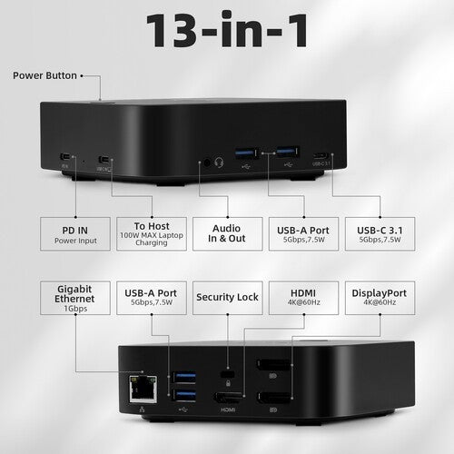 RVP+ Docking Station 3 Monitors USB C, 13-in-1, Triple Display-4K HDMI 5Gbps