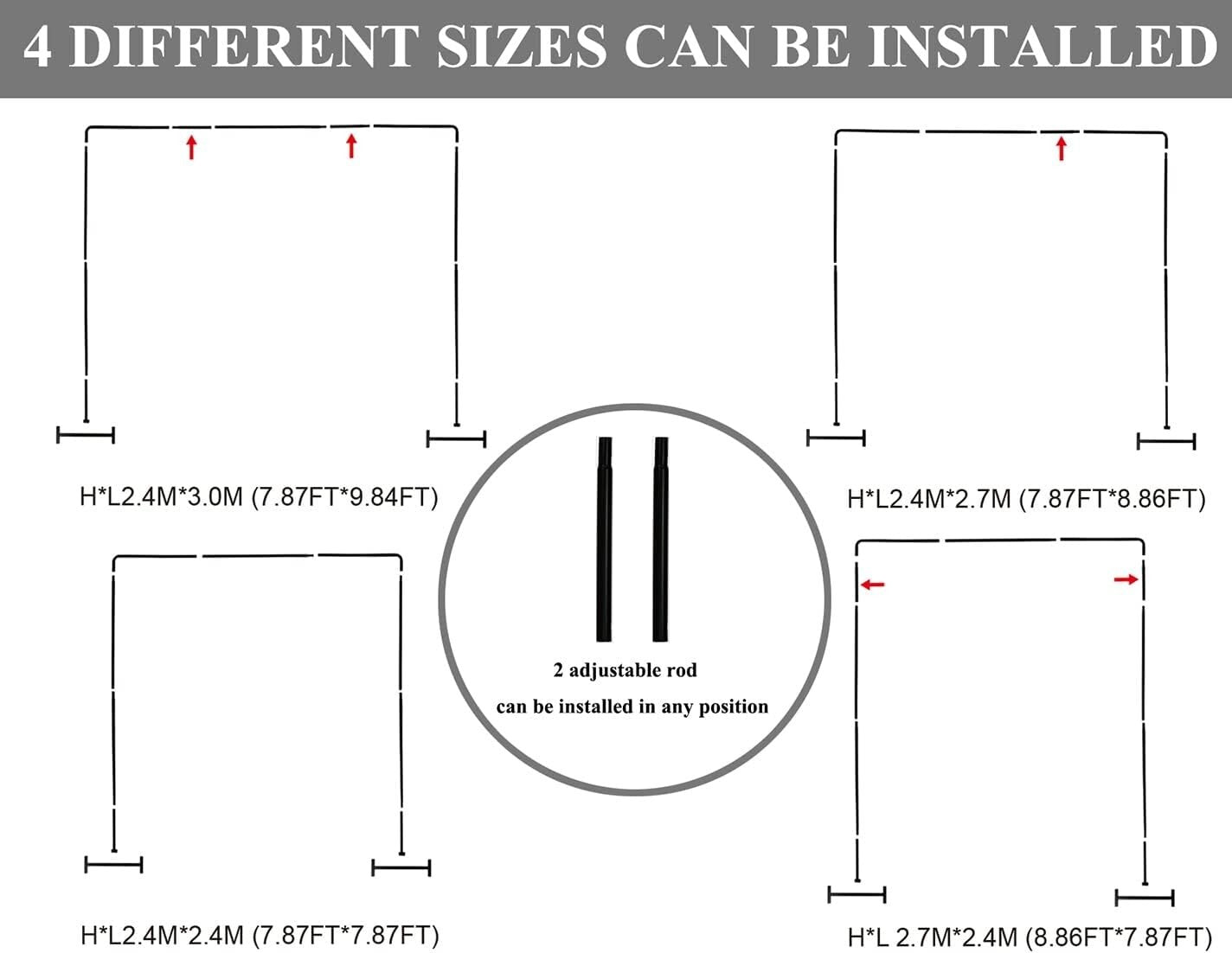 LANGXUN Heavy Duty Black Metal Square Backdrop Stand Arch Wedding Birthday
