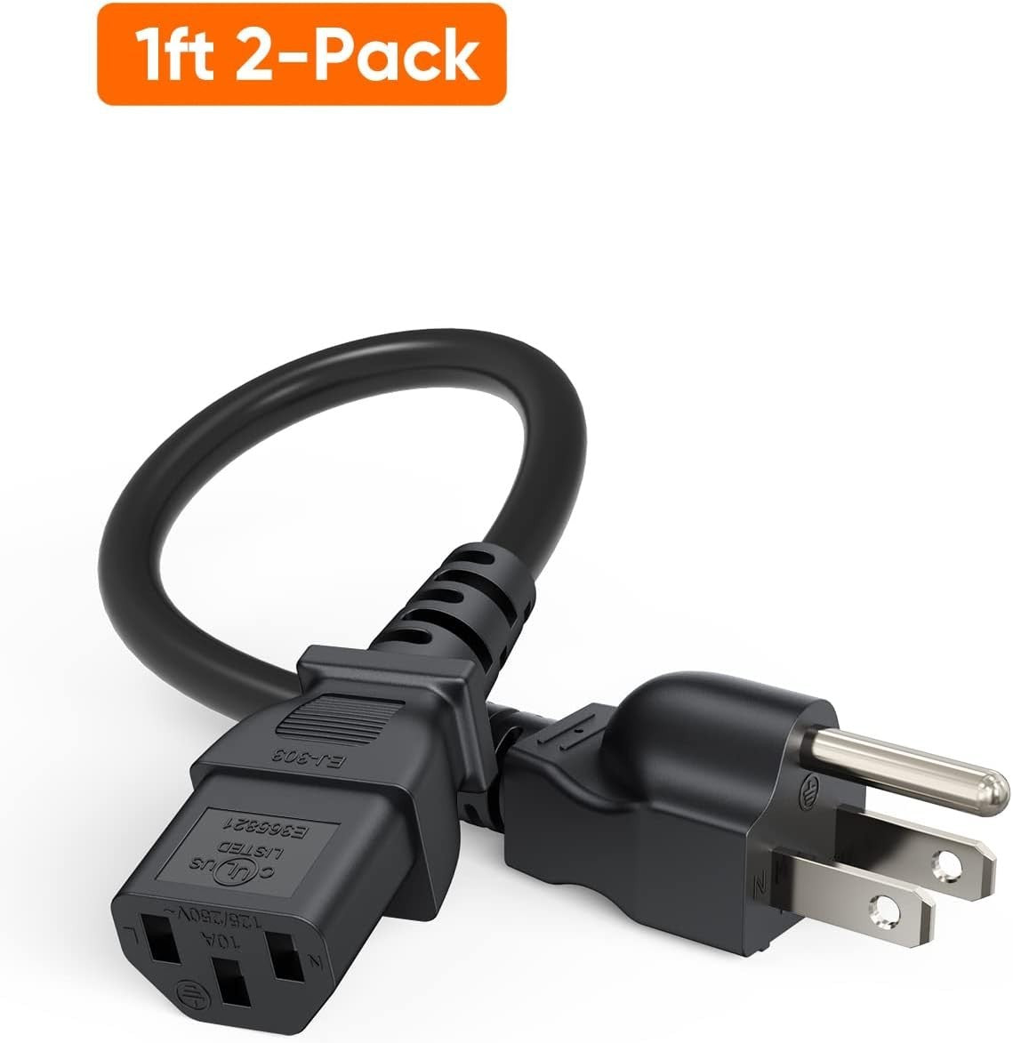 CableCreation 2-Pack 1FT Power Cord NEMA 5-15P to IEC C13 18AWG Black Cable