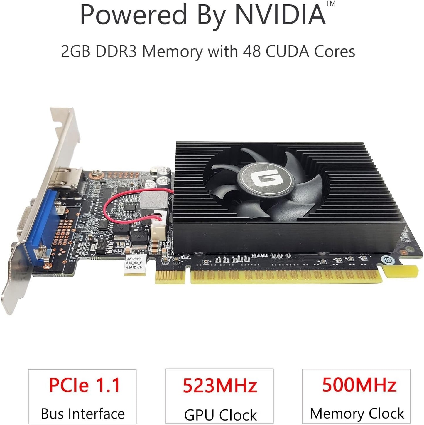 Glorto GeForce GT 610 2G DDR3 Low Profile Graphics Card, PCI Express 1.1 x16, HD
