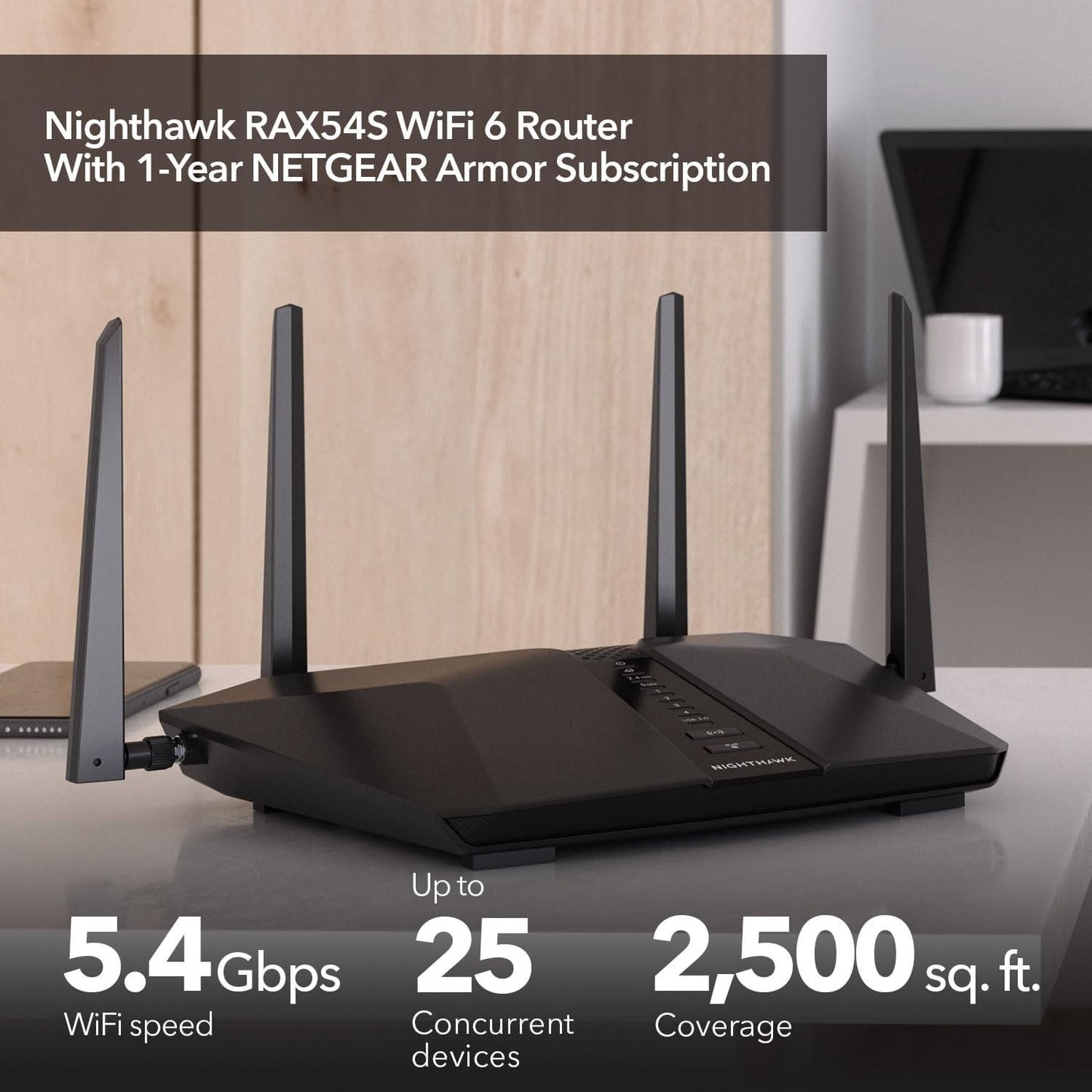 NETGEAR RAX54S Nighthawk WiFi 6 Router – AX5400 Dual-Band, 2500 Sq Ft, Secure