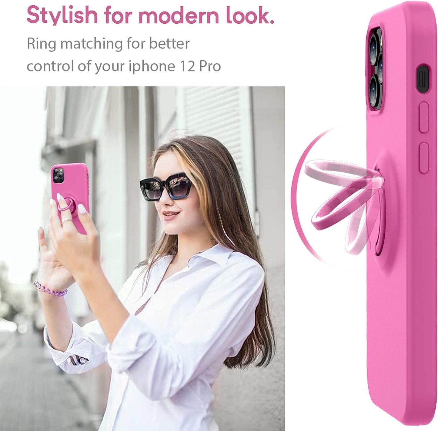 MOCCA Shockproof Case for iPhone 12/12 Pro – Ring Stand, Pitaya Pink - OEM