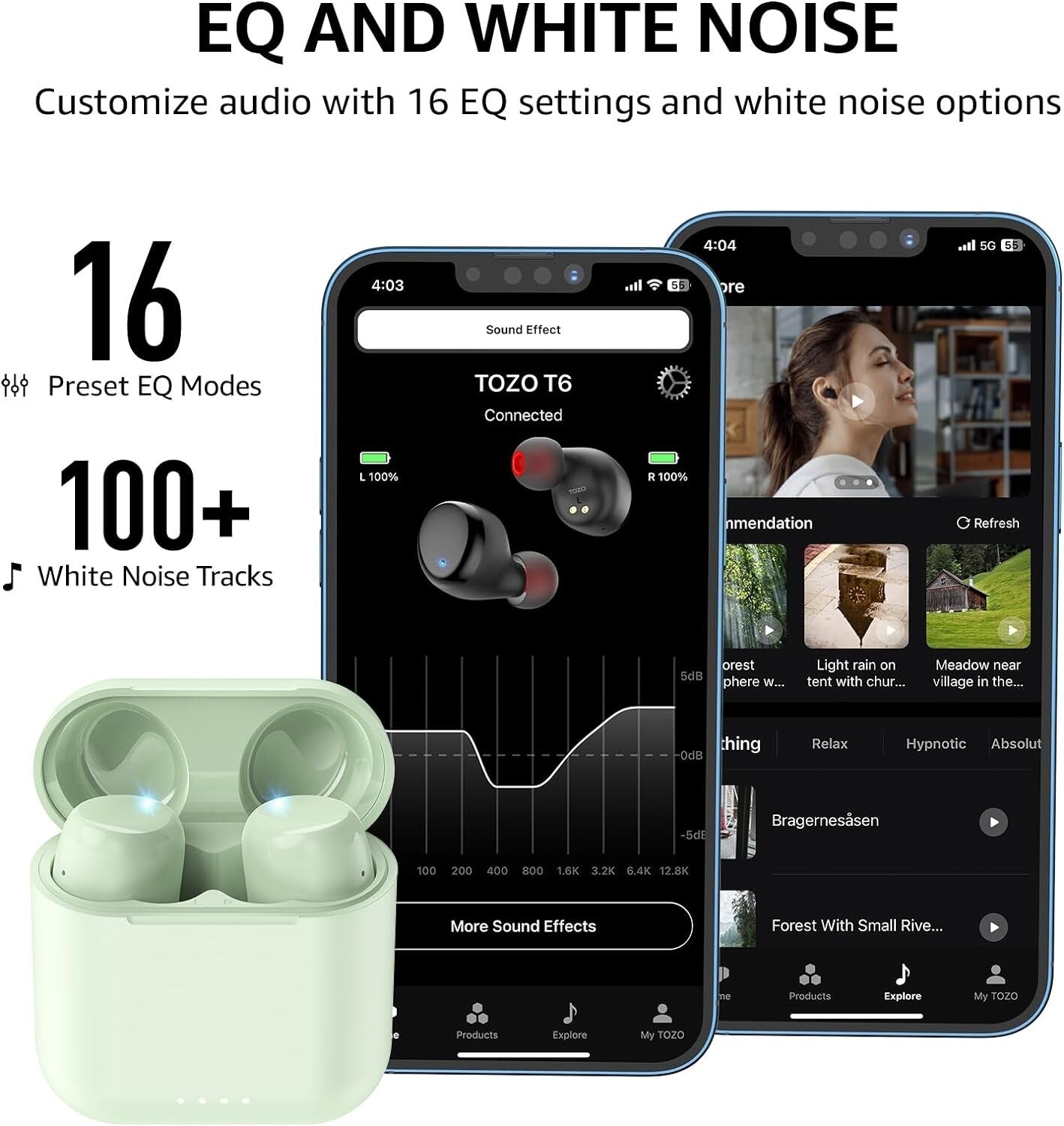 TOZO T6 WiFi Earbuds Bluetooth 53 Headphones Ergonomic Design In-Ear Headset