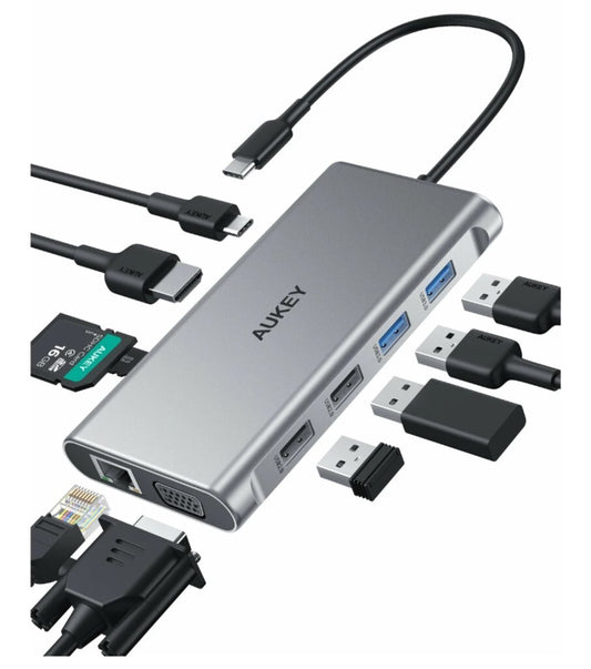 AUKEY CB-C89 10 in 1 C Hub 4k Silver