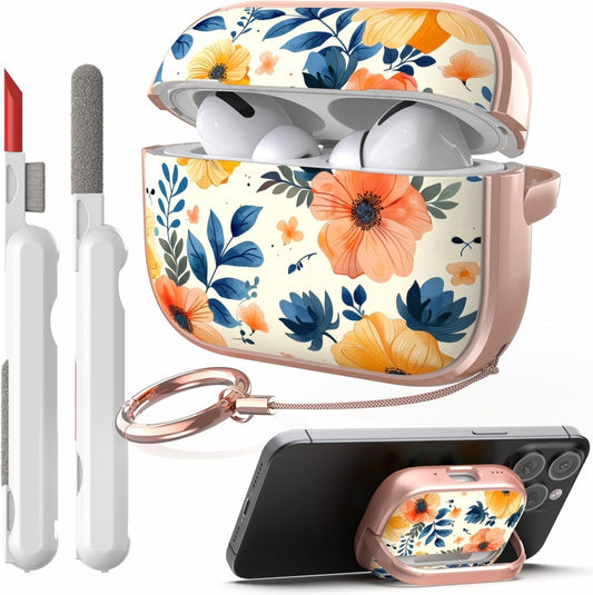 TATOFY AirPods Pro 1 & 2 Case with Lock – Floral Hard Cover + Cleaner Kit