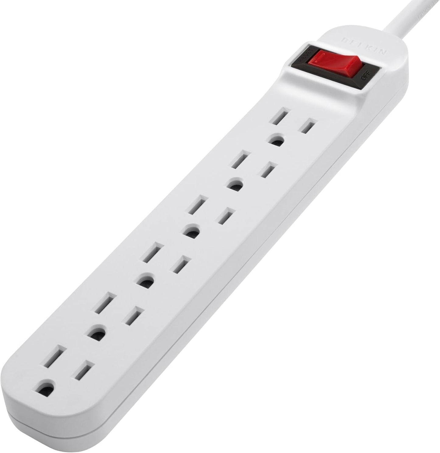 WHITE Belkin 6Outlet Power Strip 3ft Cord