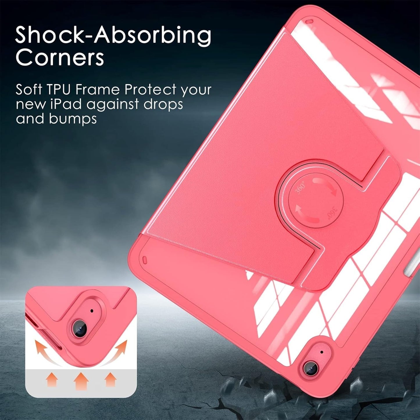 Soke iPad 11" 2025/10.9" 2022 Rotating Case w/ Pencil Holder Shockproof Pink