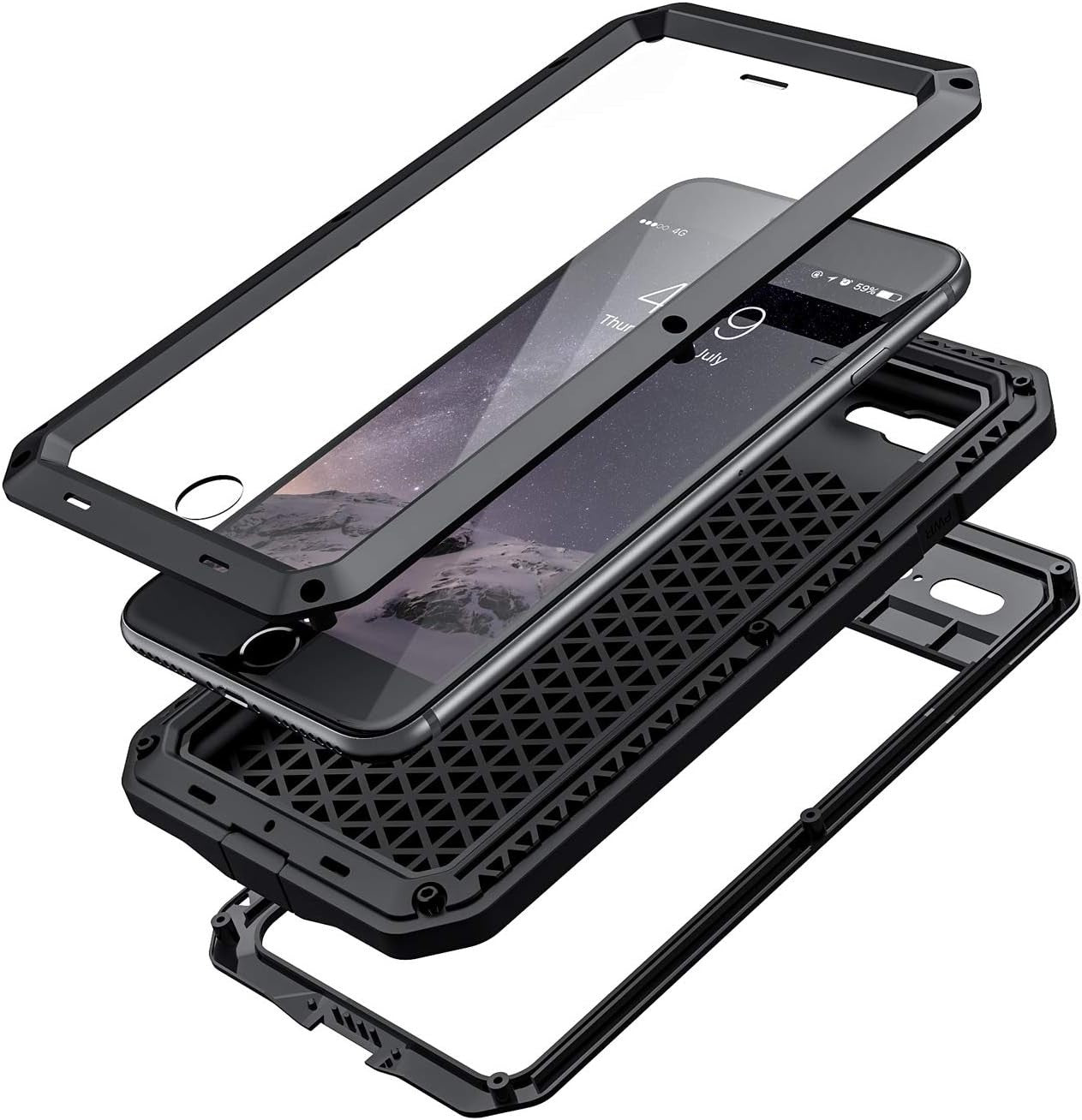 Lanhiem iPhone 7/8 Plus Case– Heavy Duty Metal Cover with Screen Protector Black