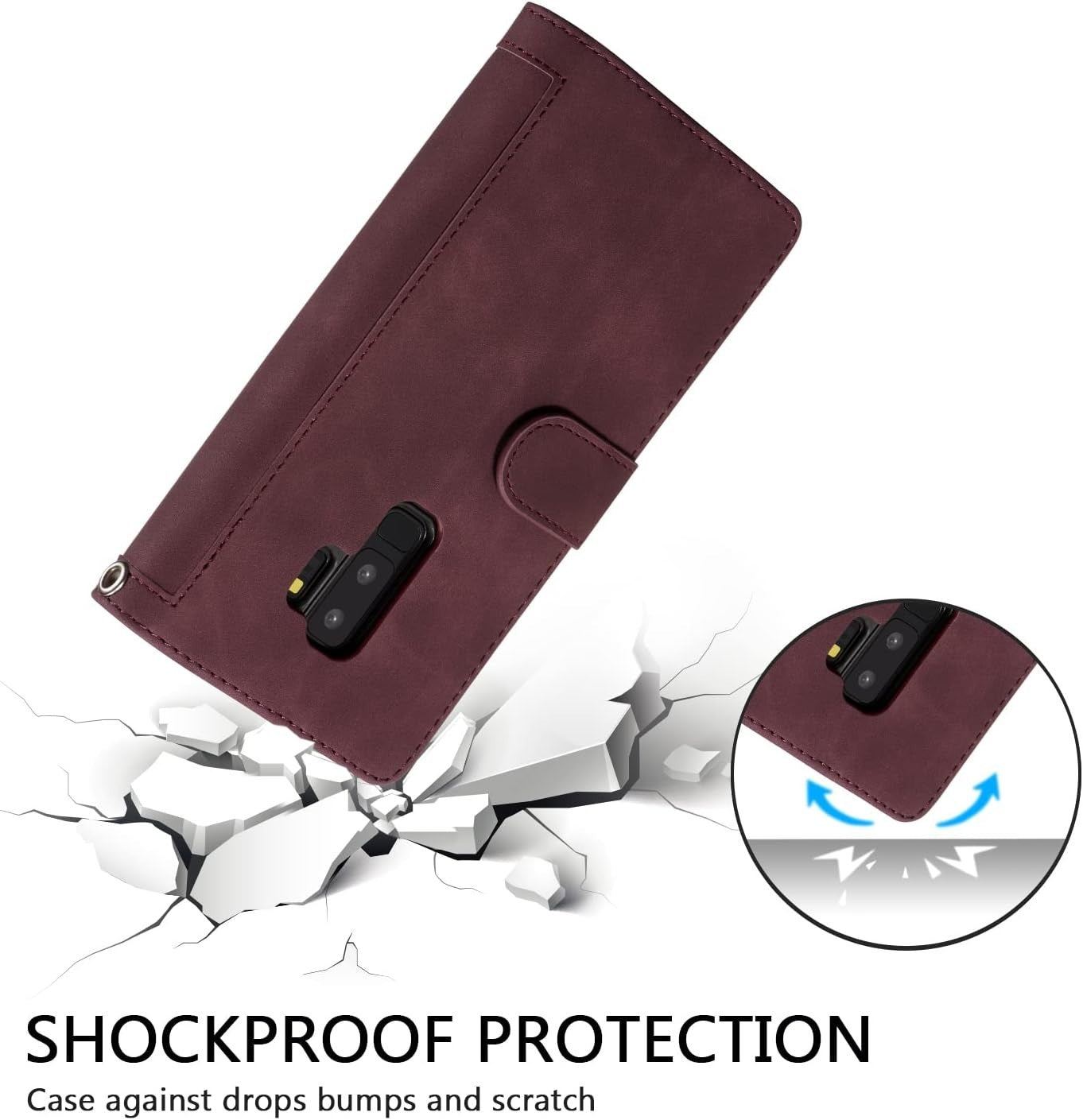 Galaxy S9 Wallet Case by UEEBAI – PU Leather, Zipper, Kickstand, Red - OEM
