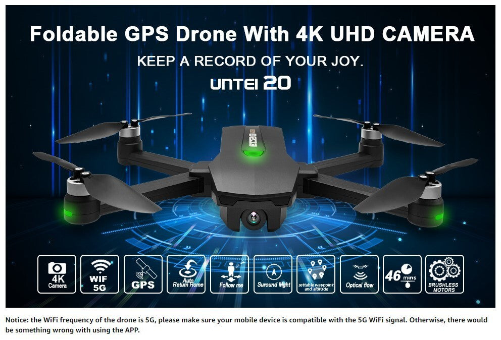 UNTEI GPS Drones wCamera Adults 4K Auto Return HomeOptical Flow Positionin