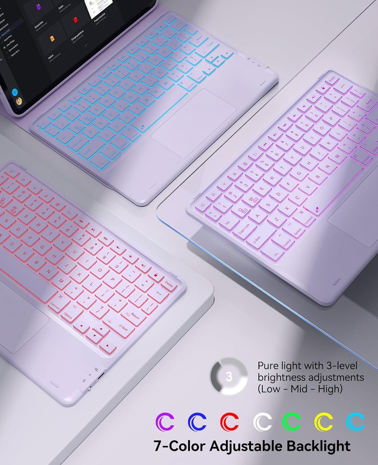 GreenLaw Keyboard Case for iPad Air/Pro 11" – Backlit, Trackpad – Light Purple