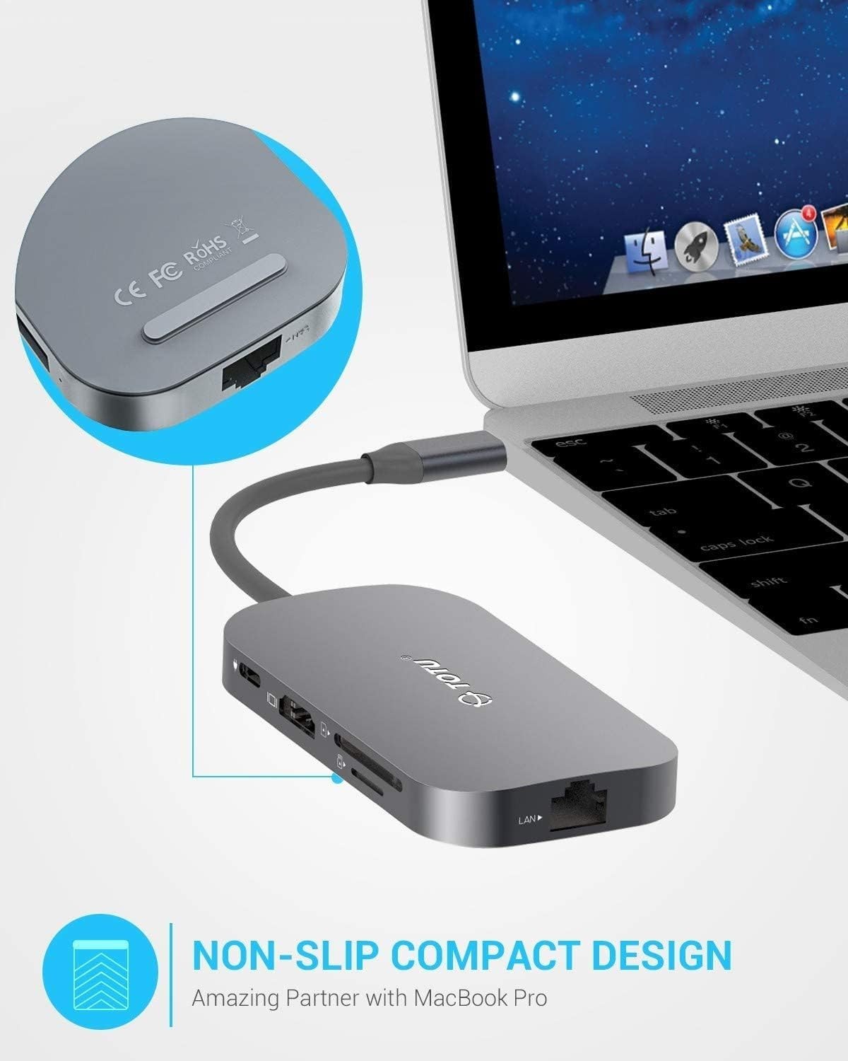 9-in-1 USB-C Hub w/ HDMI, Ethernet, USB 3.0, PD – for MacBook & Type-C Laptops
