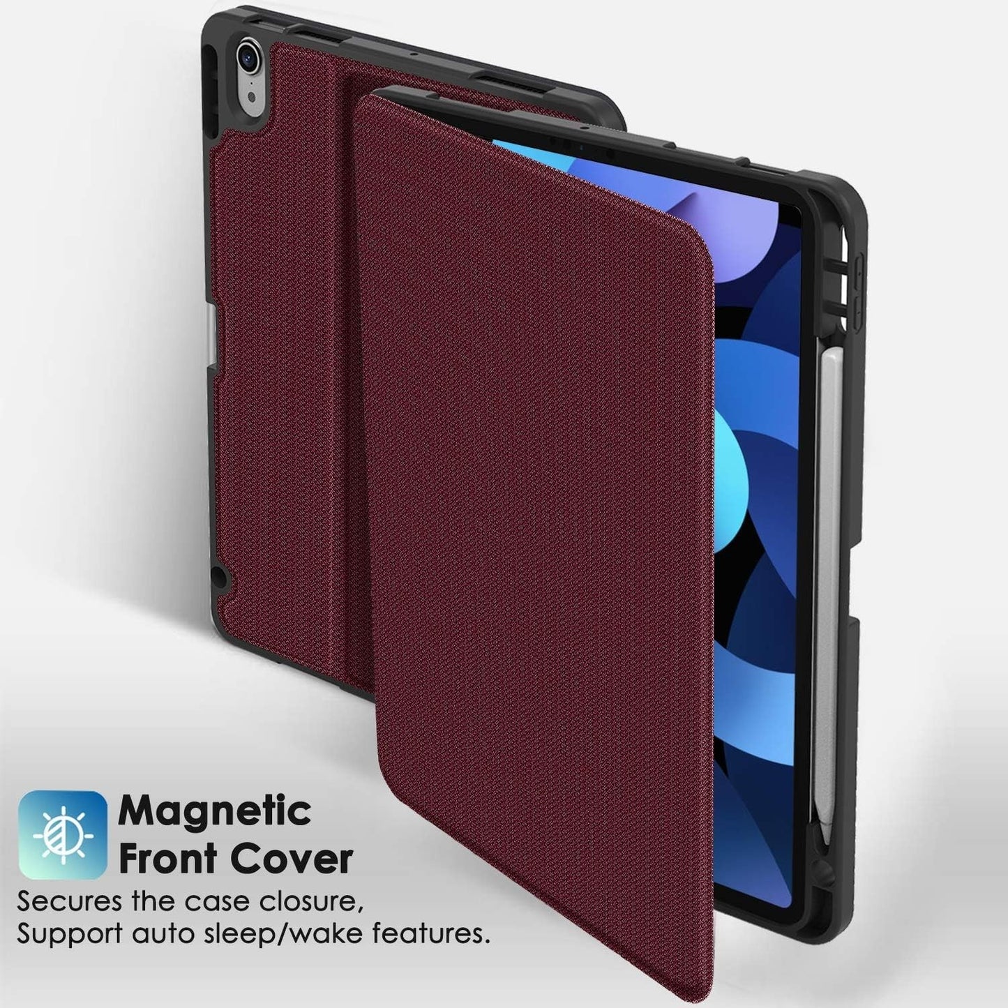 Supveco iPad Air 11" (M3/M2) & 10.9" (5th/4th Gen) Shockproof Folio Case – Wine