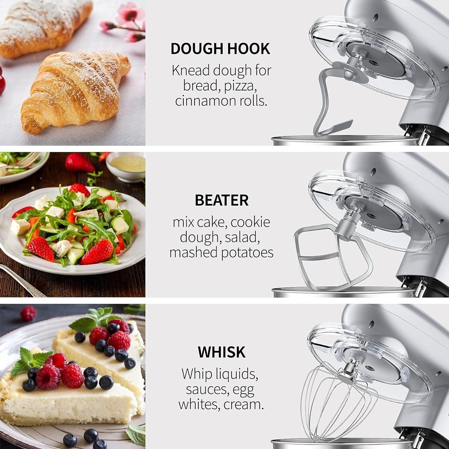 660W Vospeed Stand Electric Mixer 6Speed TiltHead Kitchen Dough 6 Qt Stainless