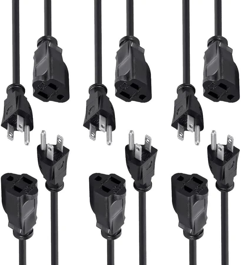 NEMA 5-15P Monoprice 3Prong Extension Cord6 FeetBlack 6 Pack to