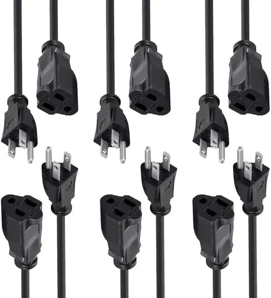 NEMA 5-15P Monoprice 3Prong Extension Cord6 FeetBlack 6 Pack to