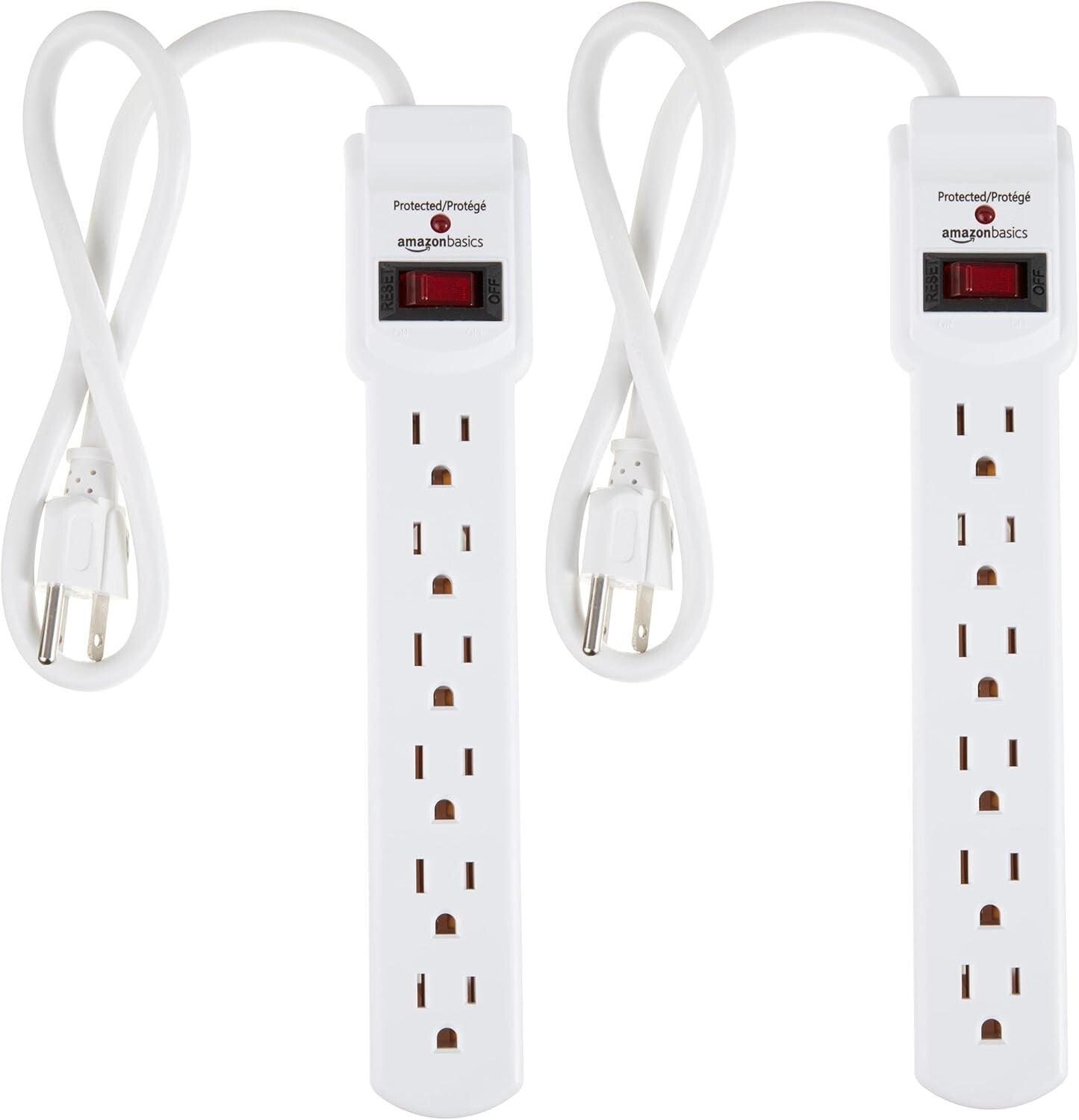Amazon Basics 2' feet 6-Outlet 200 Joule Surge Protector Power Strip - 2 pack