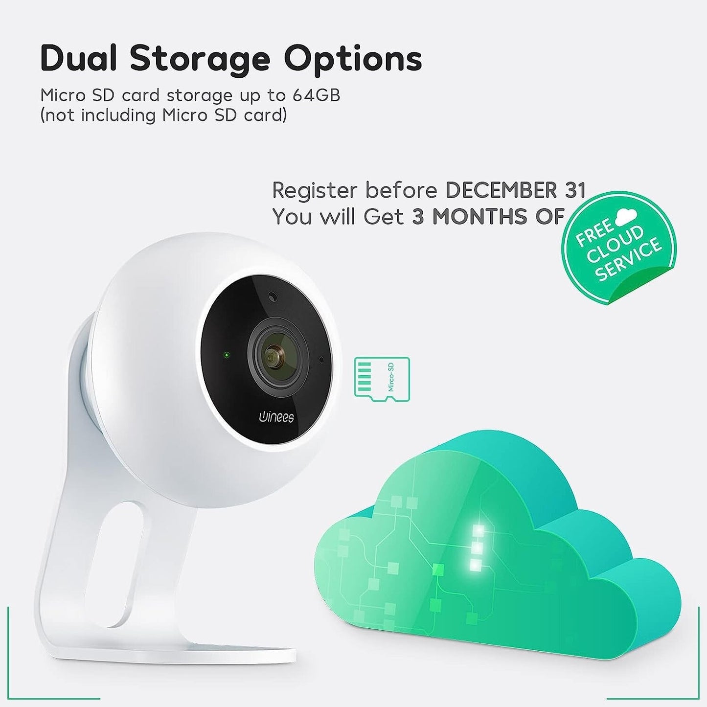 winees Indoor Security Camera Baby Monitor WiFi Smart Home IP Camera w Motion