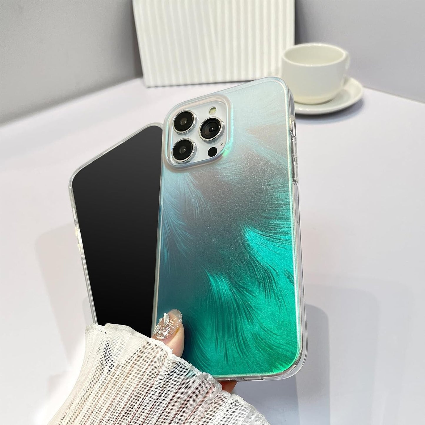 Gulinur Iridescent Matte iPhone 15 Pro Men Women Girls Laser Feathe