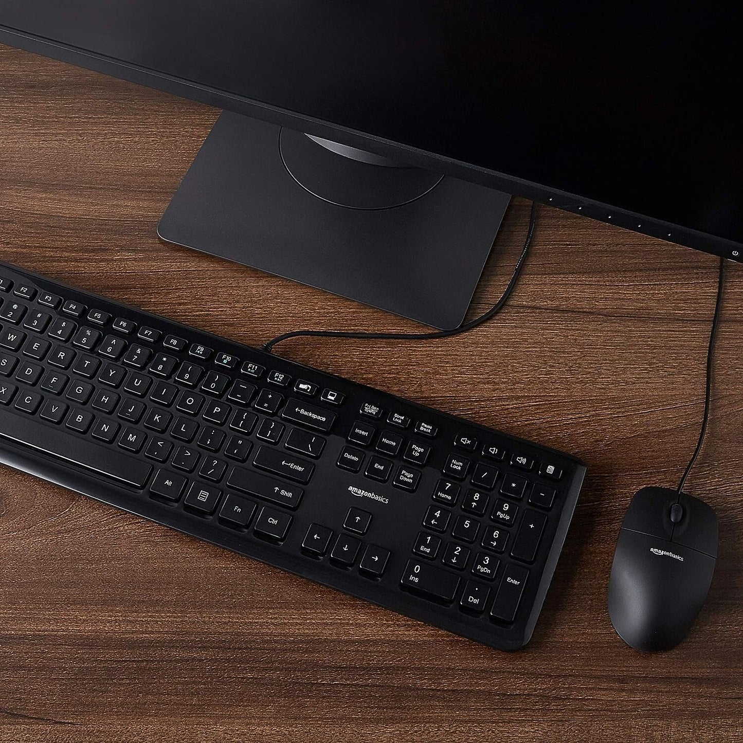 Amazon Basics Wired Computer Keyboard Mouse Black Portable Hotkeys enable