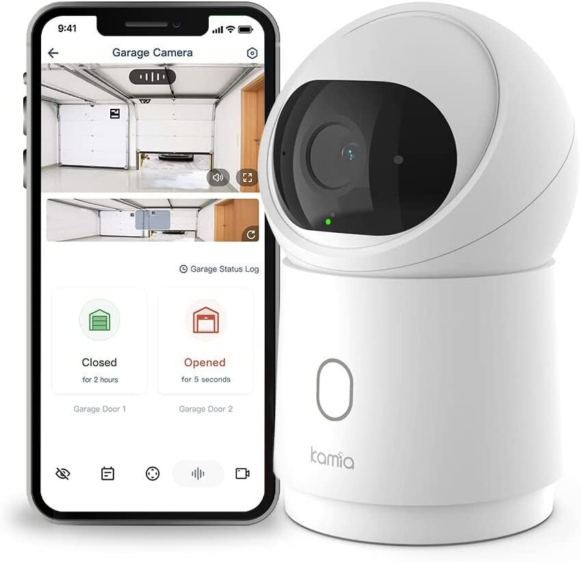 KAMIA Smart Garage Door Sensor w 2K WiFi Cam 2Door OpenCloseLeftOpen Alert