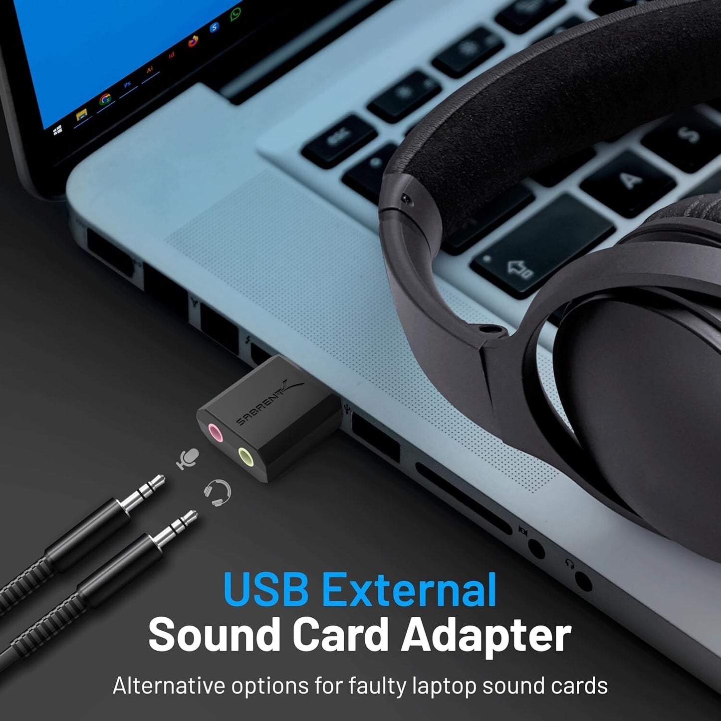 AU-MMSA USB Sabrent External Stereo 3D Sound Adapter Black