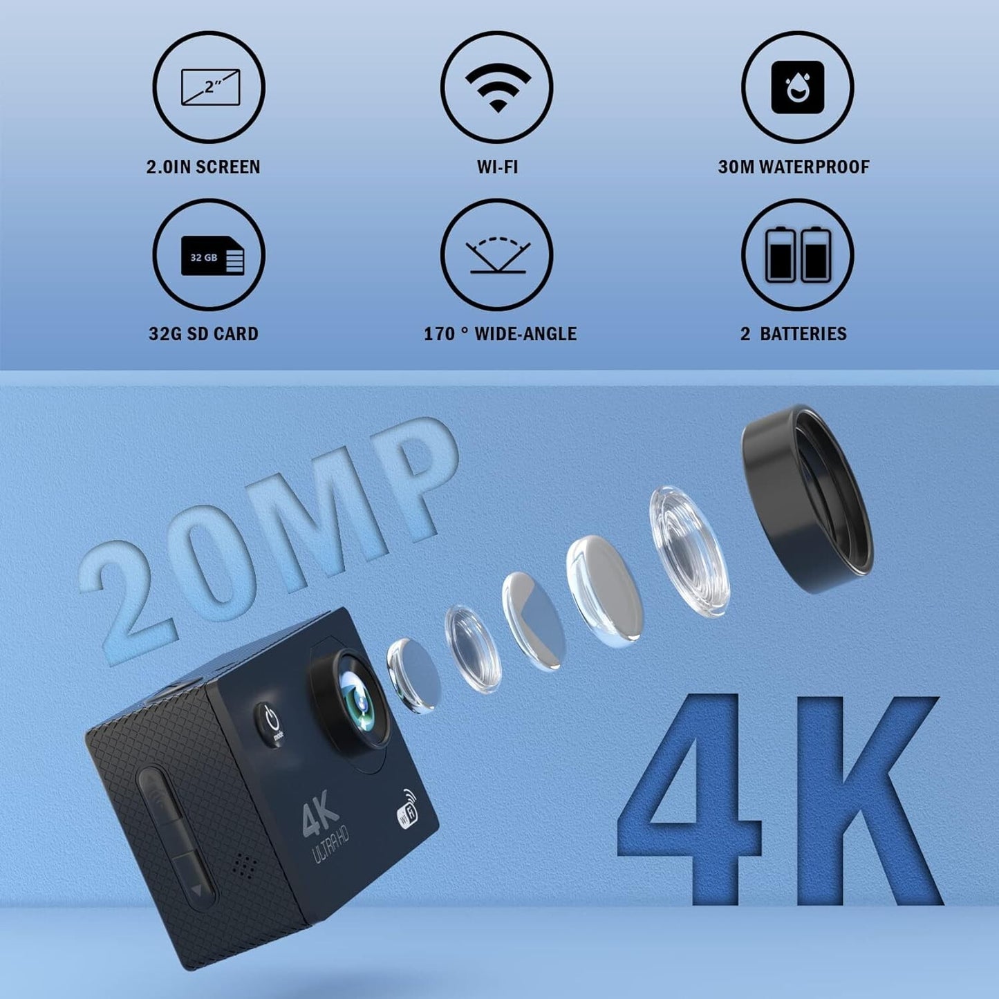 30FPS 98FT 4K Ultra HD Waterproof Cam Underwater SD Card
