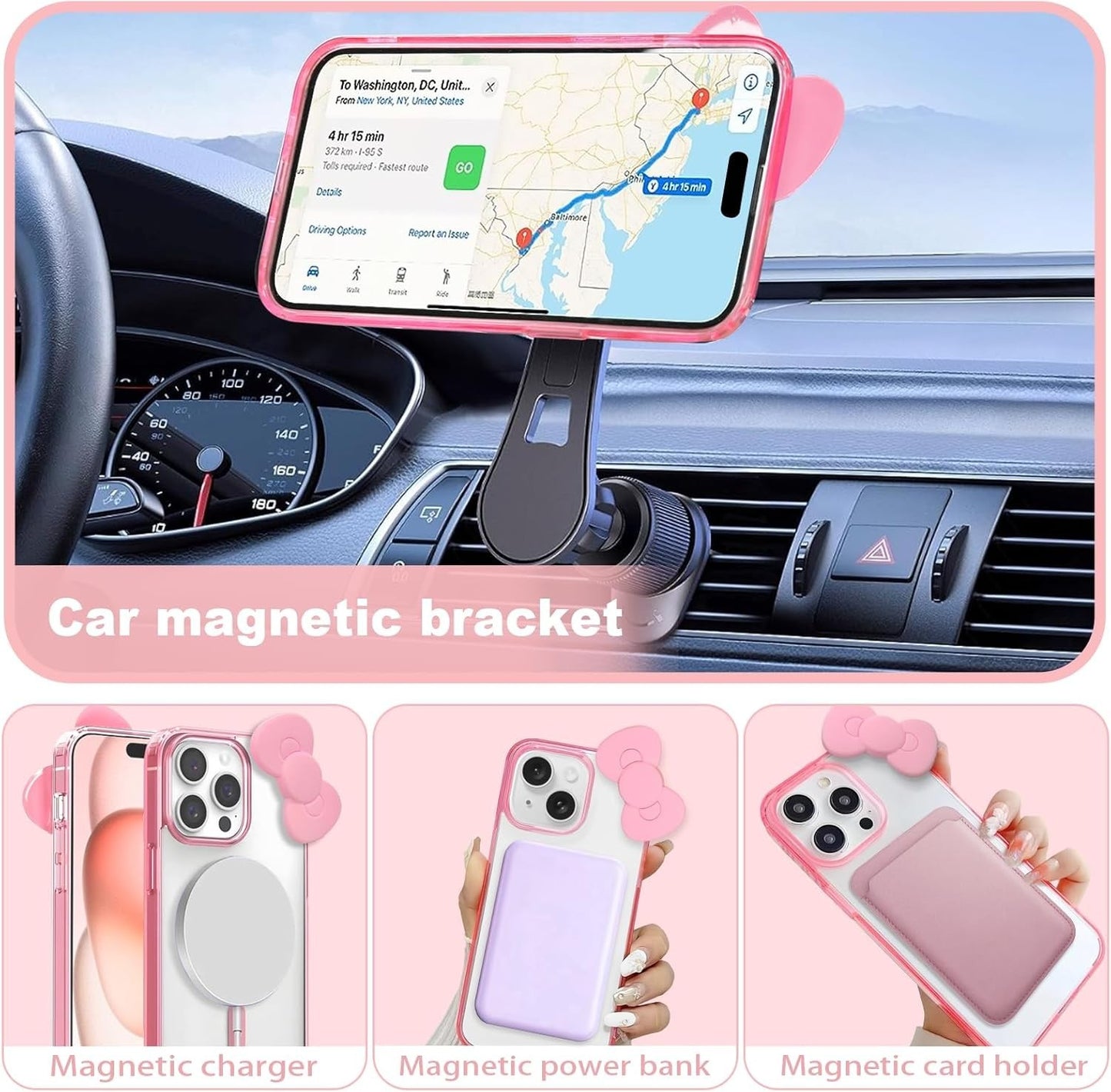 Kawaii iPhone 13 Pro Max Case – 3D Cartoon Bow, Magnetic, Shockproof, for Girls
