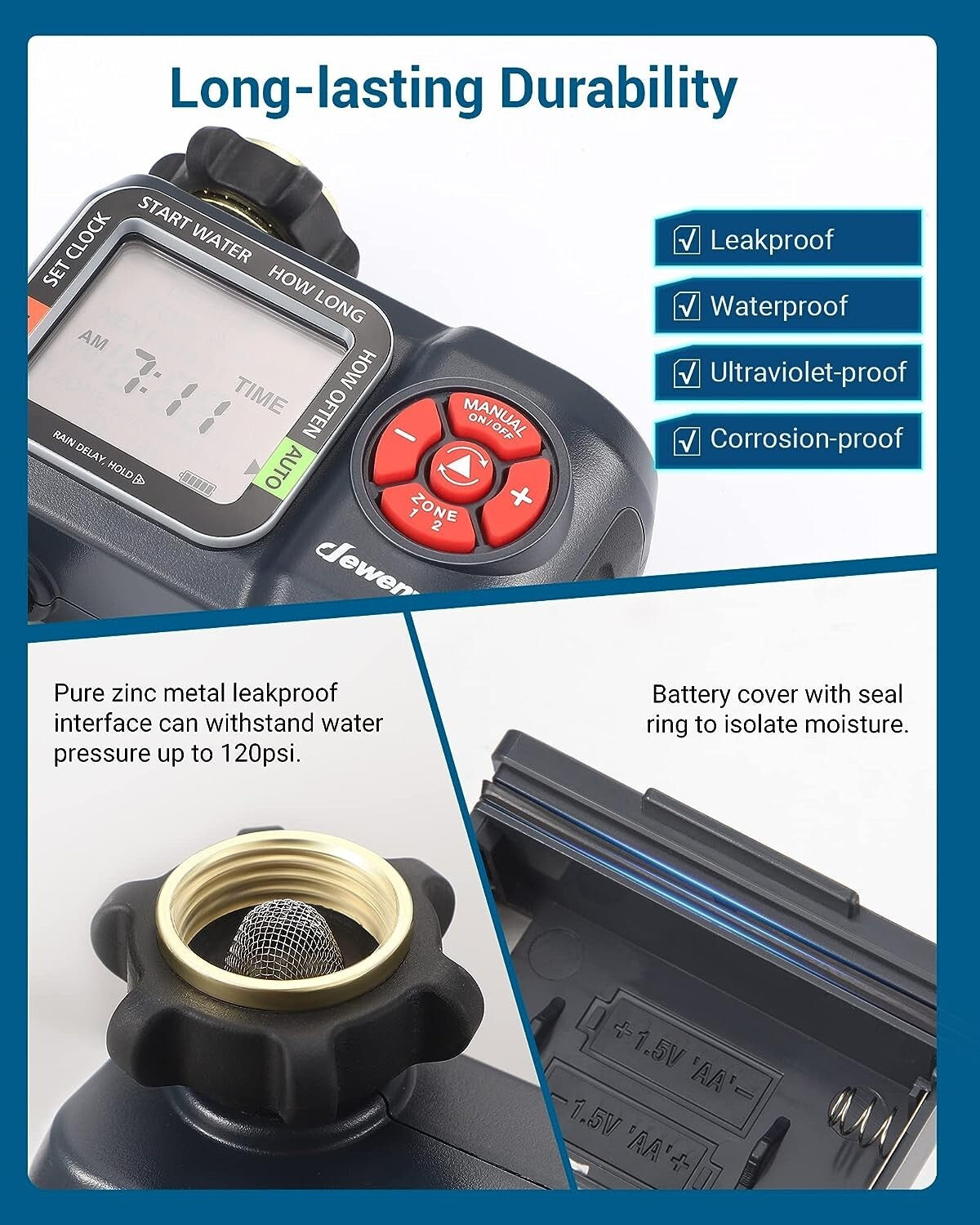 DEWENWILS Sprinkler Timer 2 Zone Water Hose Timer Rain DelayManual Wateri