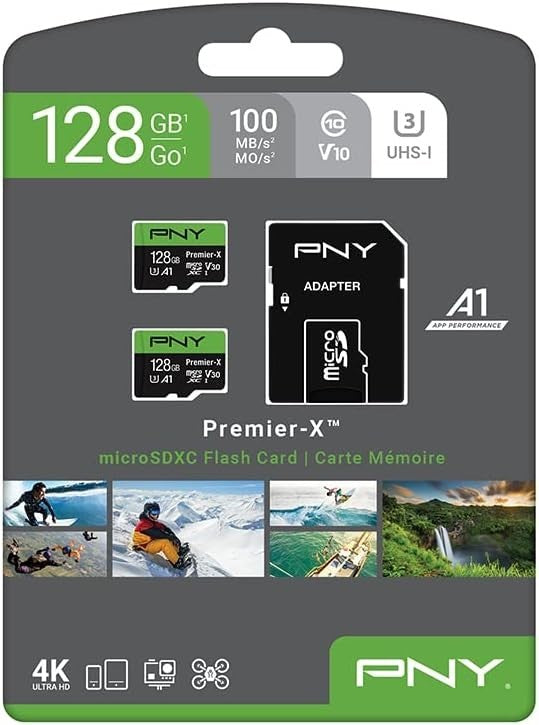 PNY Premier-X 128GB microSDXC Flash Memory Card U3 V30 A1 100MB/s 2 Pack