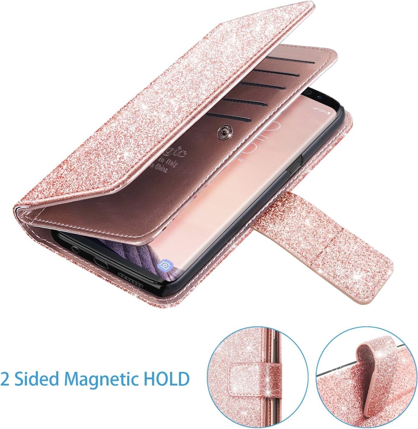Samsung S9 Galaxy S9 Wallet Fingic Luxury Glitter Wallet Nickel Plated