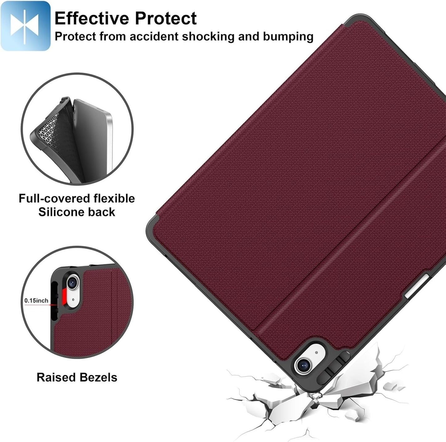 Supveco iPad Air 11" (M3/M2) & 10.9" (5th/4th Gen) Shockproof Folio Case – Wine