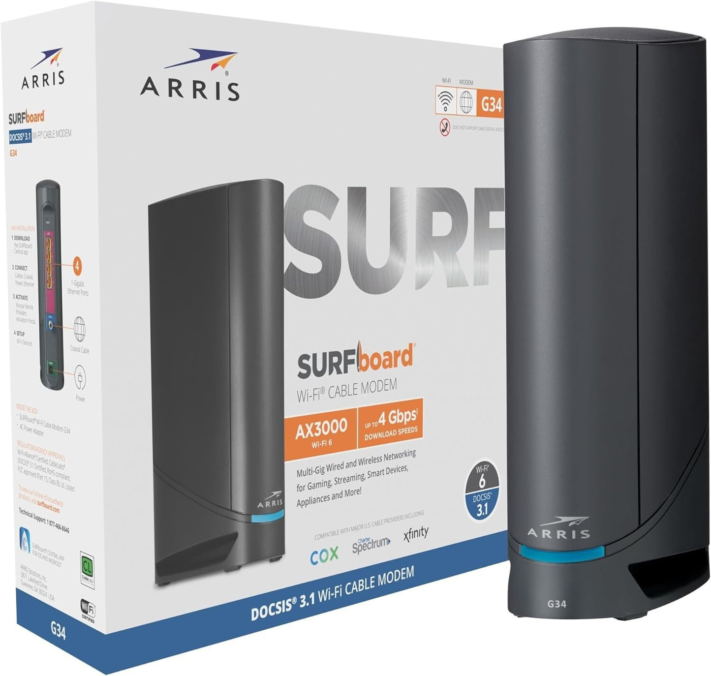 ARRIS G34 Cable Modem Router Combo Fast 31 Gigabit WiFi 6