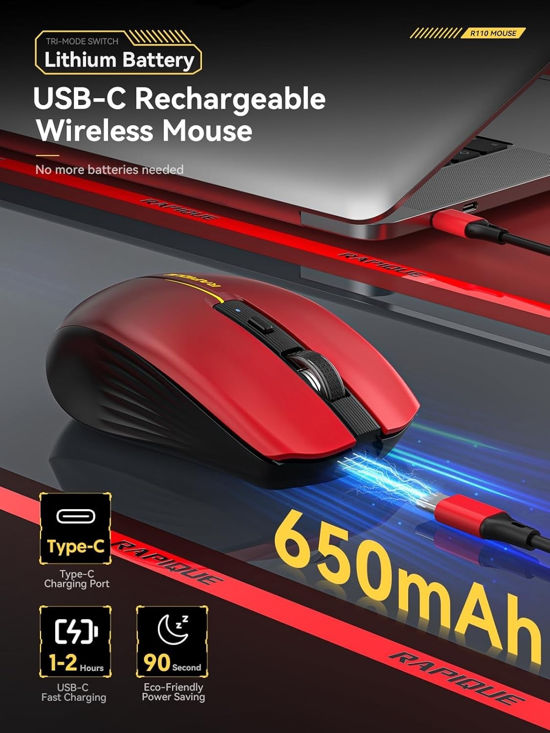 3-Mode Bluetooth Wireless Mouse BT1/BT2+USB Rechargeable Multi-Device, Gradient