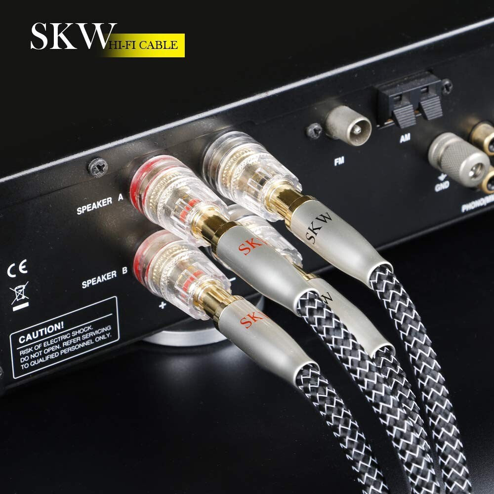 High End WG Series A Pair Speaker Cable w Convertible Banana Spade Plugs 10ft