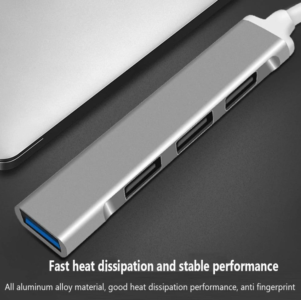 Type-C USB 3.0 Hub – 4-Port OTG Adapter Splitter – Mini USB-C Expander – Grey