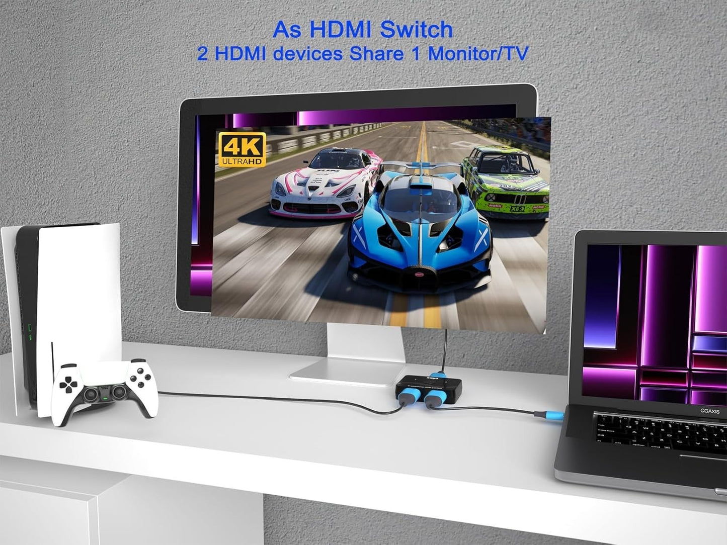 KAGO HDMI Switch 2 In 1 Out, 4K@60Hz Splitter Bi-Directional for PS5 Roku TV