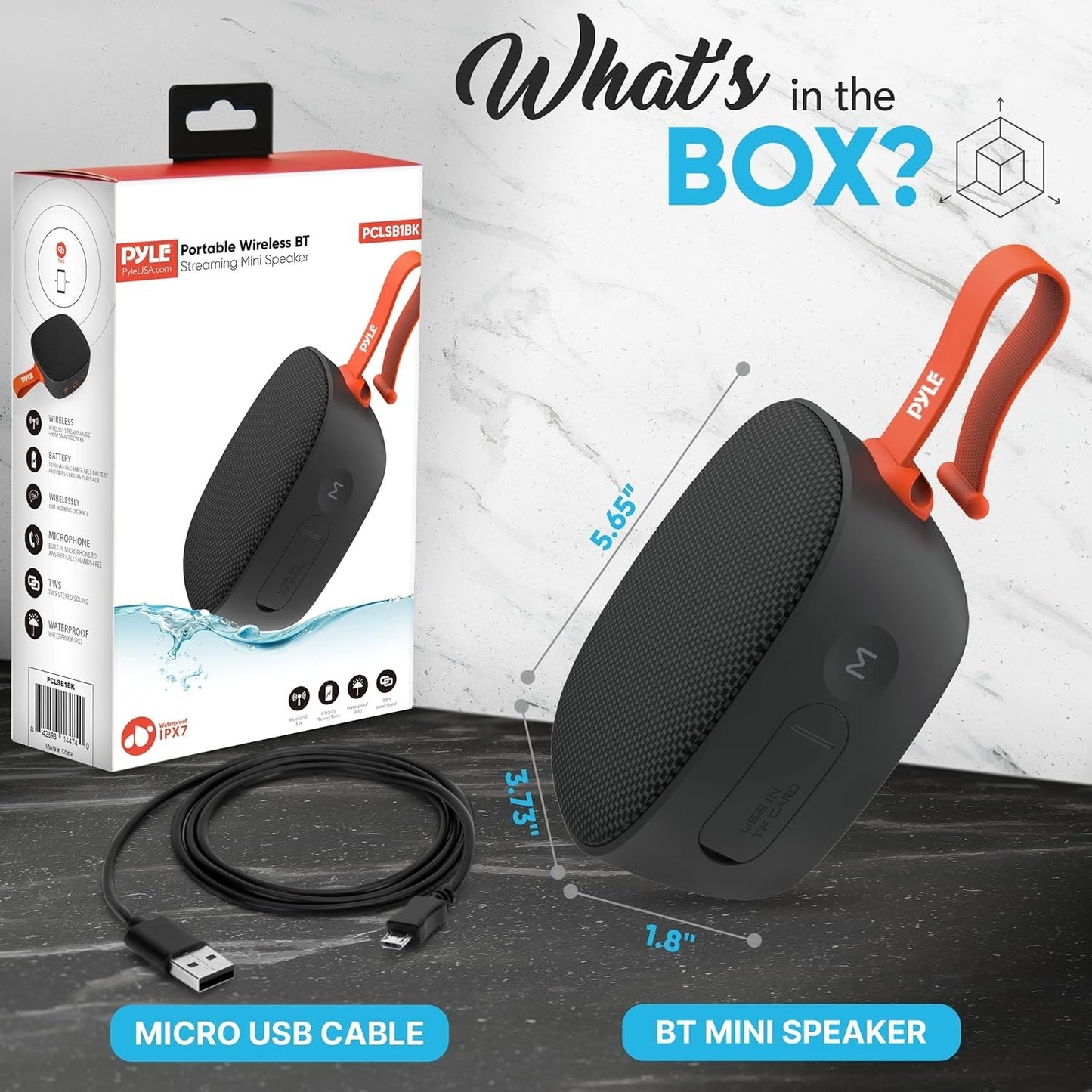 Pyle Portable Bluetooth Speaker IPX7 Waterproof TF Card FM Radio Bass