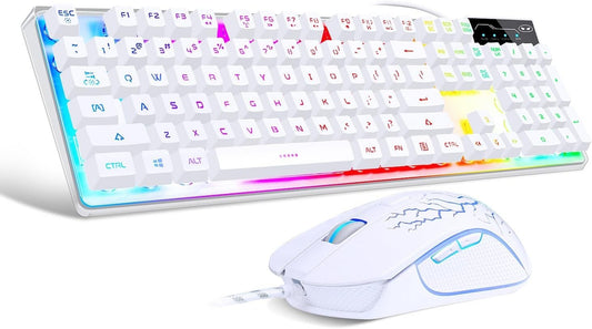 K1 RGB Gaming Keyboard Mouse Combo 104 Keys LED Backlit for PC Laptop White