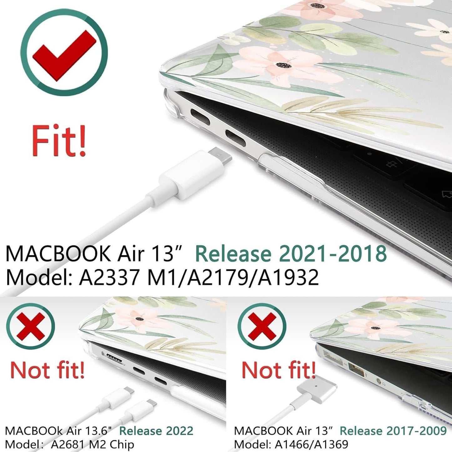 TWOLSKOO Hard Case for MacBook Air 13" A2337 A2179 A1932 w/ Keyboard Skin