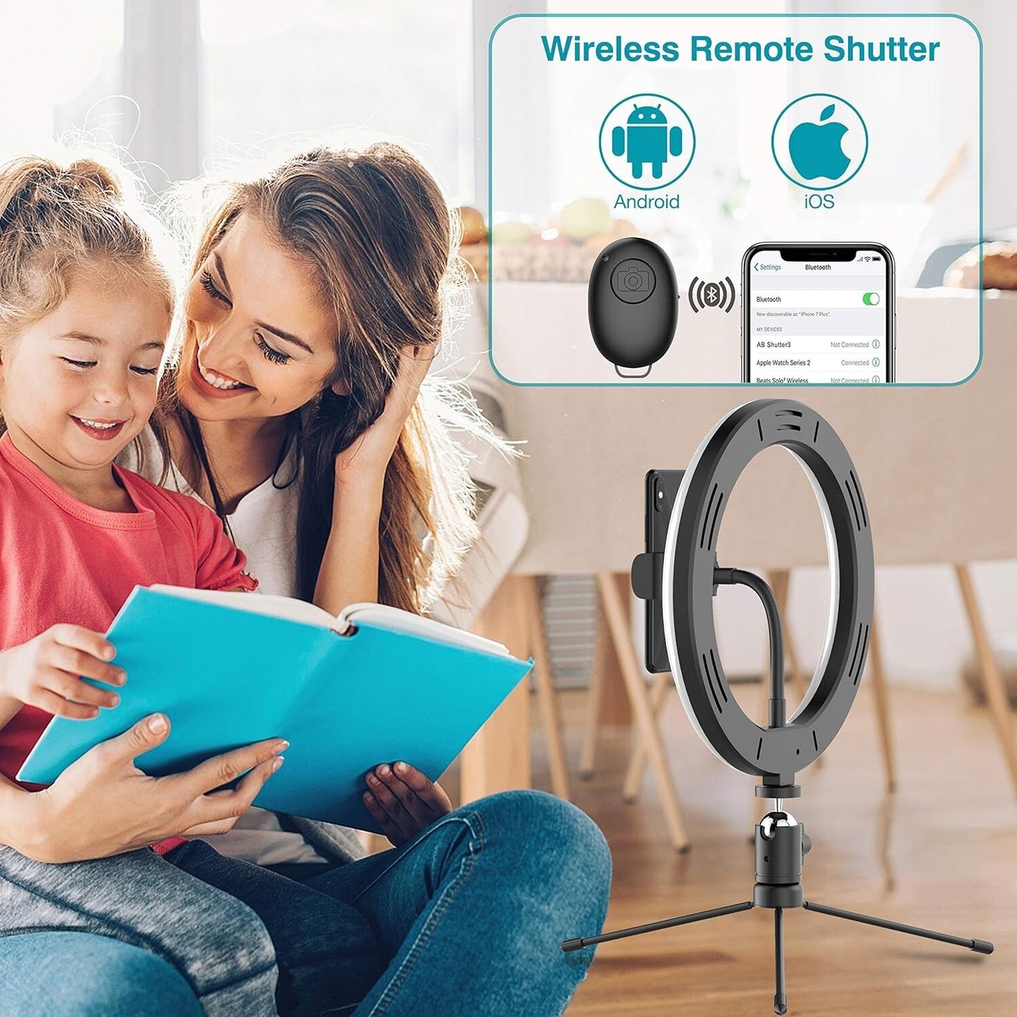 Waulnpekq 10 Self Ring Light W Tripod Stand Phone Holder Ring Light