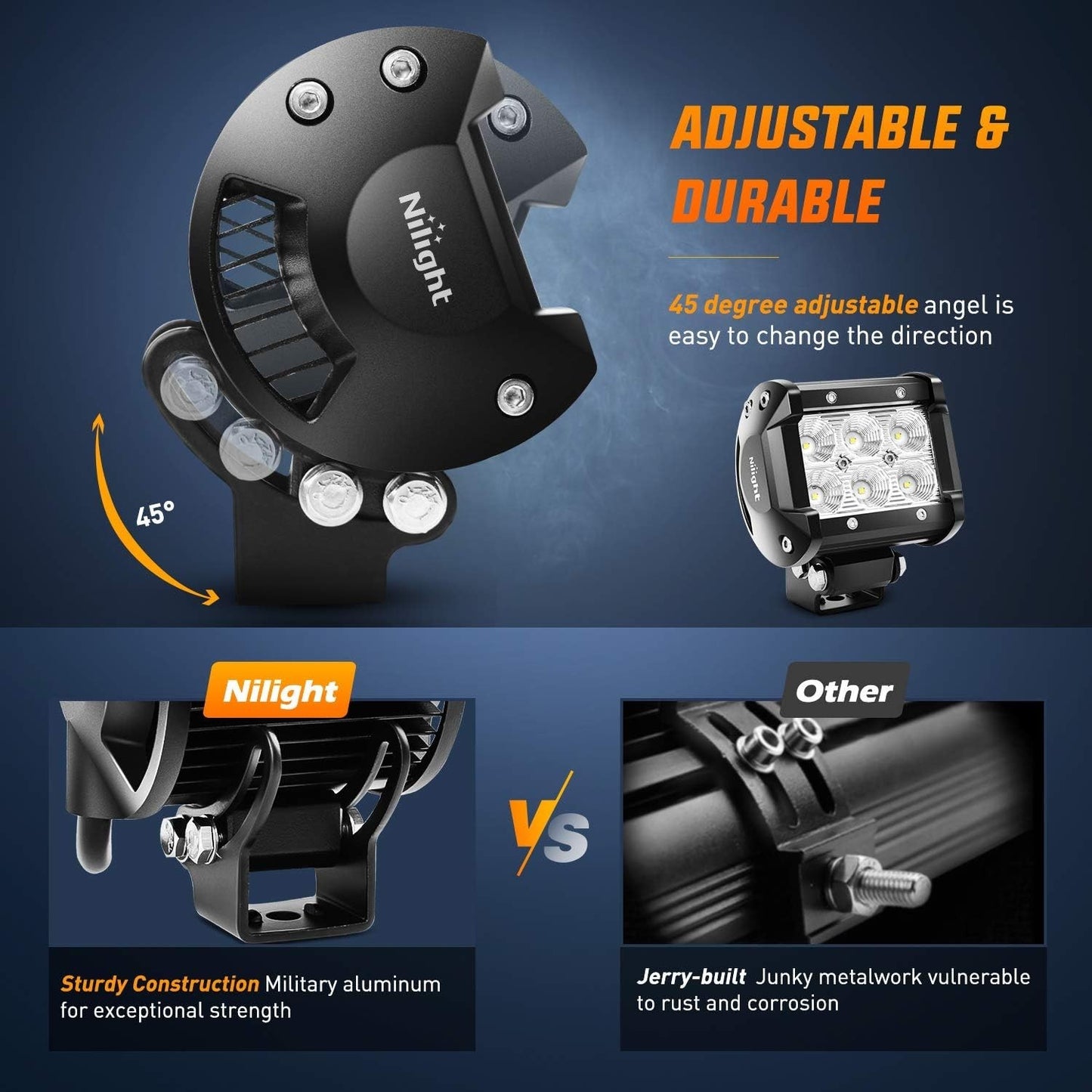 Nilight 18W LED Pods (2pcs) – Flood Work Lights for Truck/ATV/Boat