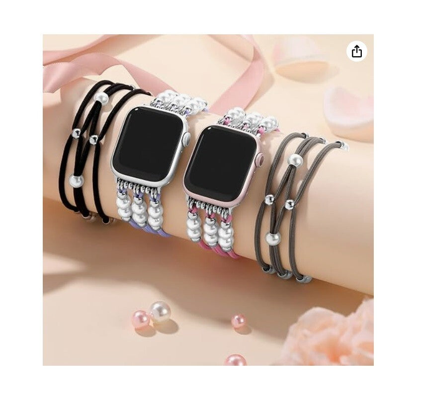 Omnillert Beaded Bracelet Comp w Apple Watch Band 41mm 40mm 38mm Women Jewlery