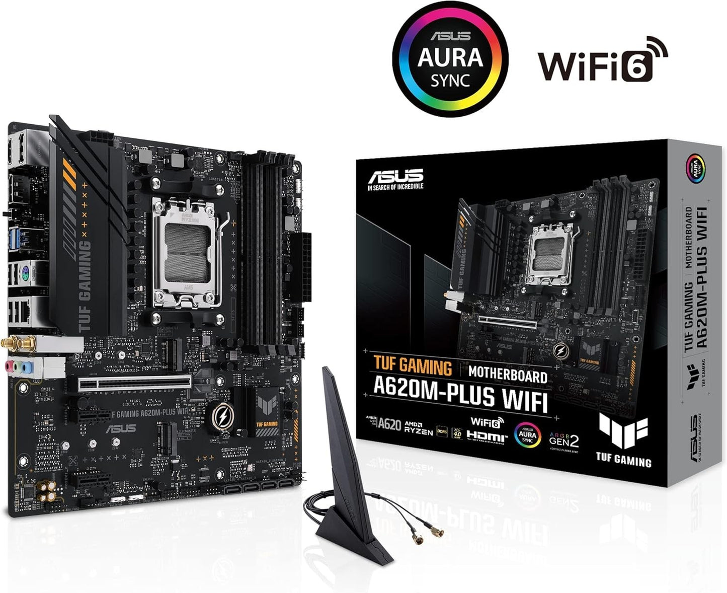 ASUS TUF A620M-PLUS WiFi AM5 mATX Motherboard – DDR5, M.2, Wi-Fi 6, HDMI