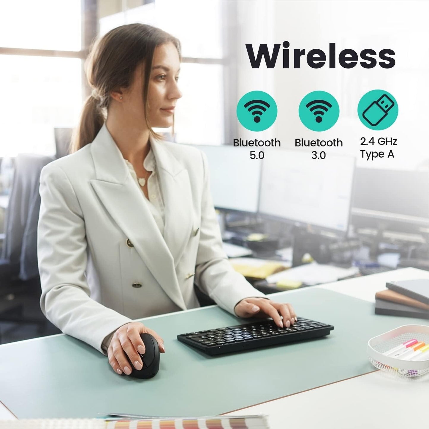 PERIMICE-819B Perixx Bluetooth Portable Vertical Mouse Wireless 3in1 MultiDev
