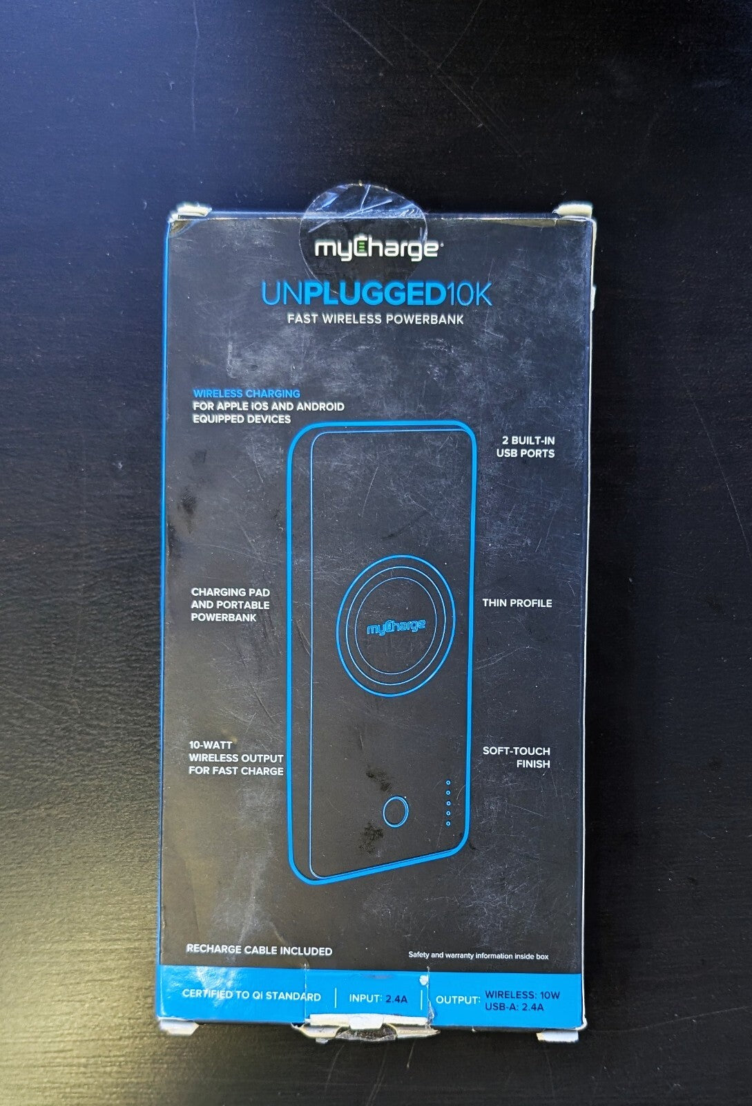 USB 10000 myCharge Unplugged QI Wireless Dual Port mAh Powerbank Charger Black